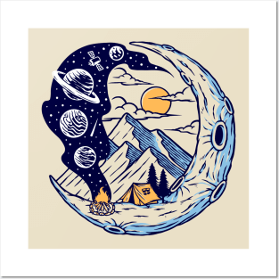 camping moon illustration Posters and Art